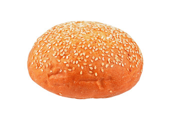 Bun with sesame, isolated on white background