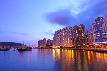 Fototapeta na wymiar Hong Kong night view in downtown area