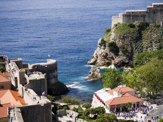 Looking down on the walled city of  Dubrovnic in  Croatia