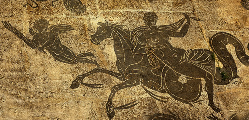 Ancient Roman Woman on Horse Cupid Floor Baths Neptune