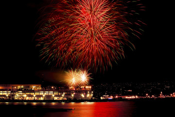 Red Green Fireworks Vancouver Harbor British Columbia