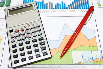 business strategy using color charts and  calculator.
