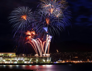Red Blue White Fireworks Vancouver Harbor British Columbia