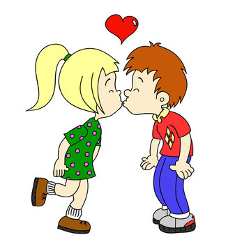 Cute boy and girl kissing
