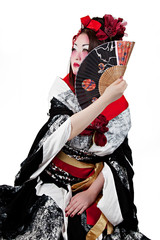 Fototapeta na wymiar Female Wearing a Japanese Kimono Isolated on White Background