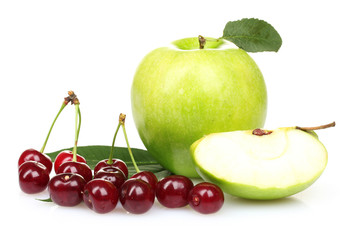 beautiful apples and cherries isolated on white