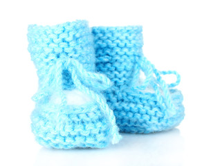 blue baby booties isolated on white