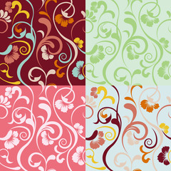 Abstract seamless floral patterns set