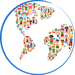 planet of kids, colorful vector illustration