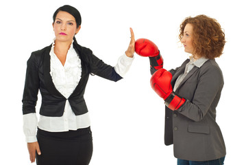 Business woman refuse fight
