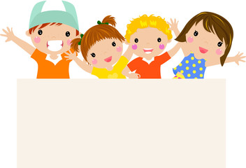Cute cartoon kids and banner