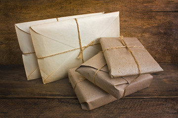 Postage on the background of an old board