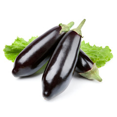 aubergine vegetable decorated with lettuce leaves isolated
