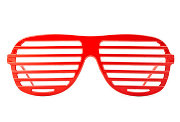 red plastic shutter shades sunglasses isolated on white