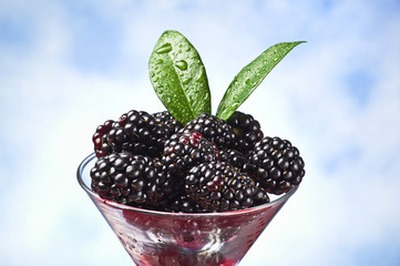 Blackberry cup with leaves