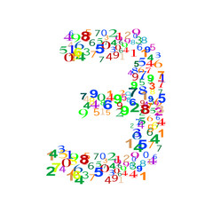 Number 3 Three made from colorful numbers