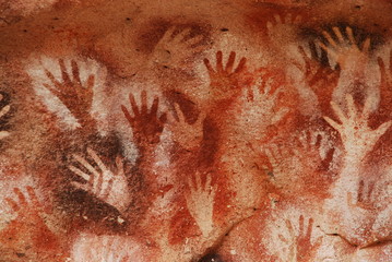 Arte rupestre - Cueva de las Manos - Argentina - obrazy, fototapety, plakaty