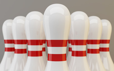 Group of bowling pins closeup