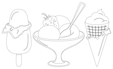 Ice cream, contours, set