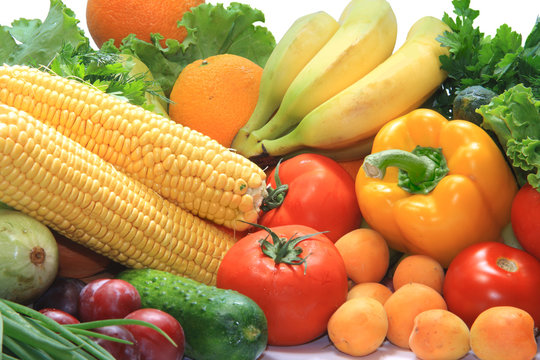 Colorful fresh group of vegetables and fruits