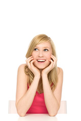 Fototapeta premium Girl leaning on table