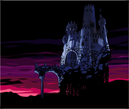The Dark castle at the sunset.