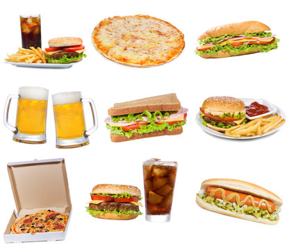Set with fast food products