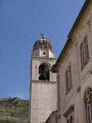 Fototapeta na wymiar Church tower in Walled City of Dubrovnic in Croatia Europe