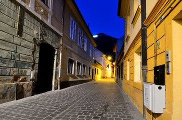 Brasov medieval street, nightview, Romania