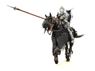 Chevalier en armure sur un cheval de bataille