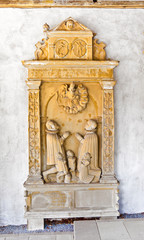 historic gravestones in cemetery of medieval city marktbreit