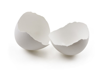 Broken egg shell isolated on white