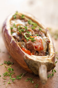 stuffed aubergine with meat and vegetables