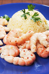 Shrimp with cooked rice