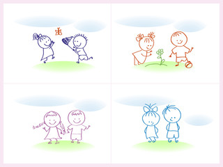 Cheerful and happy kids. Vector illustration.