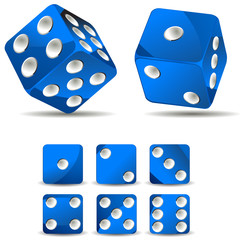 set of blue dices isolated on white background