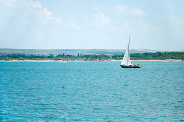 Seascape with sailboat. Black Sea