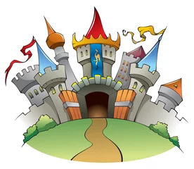 Fotobehang Kasteel Middeleeuws kasteel, cartoon vectorillustratie