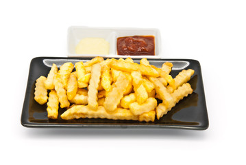 French fries in black plate