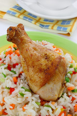 Fried chicken leg with rice