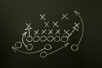 American Football Game Strategy Drawn On Blackboard
