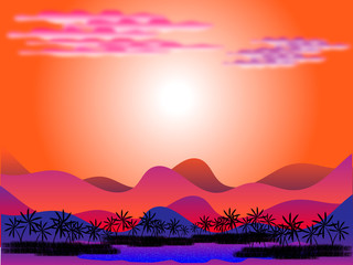 Fototapeta na wymiar Oasis in the desert at sunrise