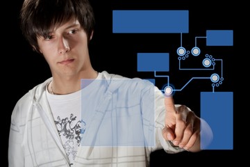 Man pressing digital button