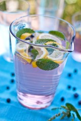 Summer softdrink with lemon, berries and mint