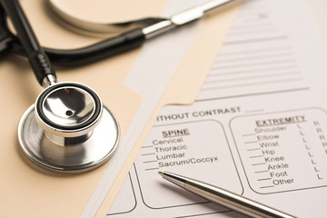 Doctor's stethoscope and patient's medical information