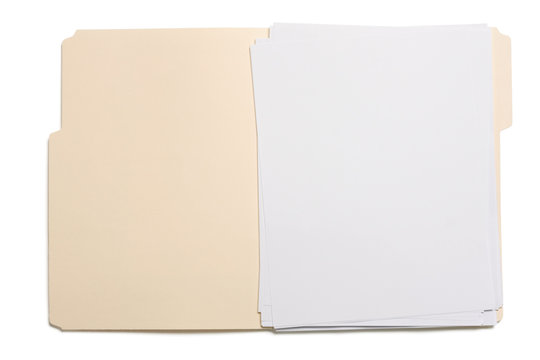 Opened file folder with blank paper