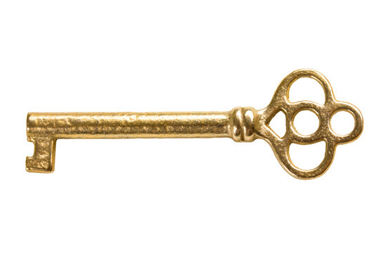 Antique gold key isolated on white background