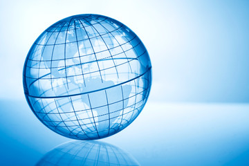 Transparent blue globe showing America