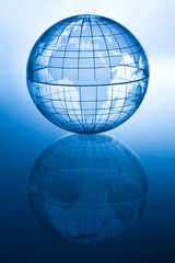 Transparent blue globe showing Africa and Europe