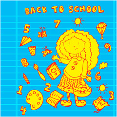 School girl background. Cartoon icons set